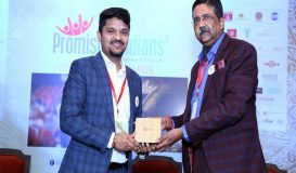 Giving award to Bhavuk Garg, Founder at Rewrite Nature, company which is dedicated to the idea for working in- hand with sustainable enviroment