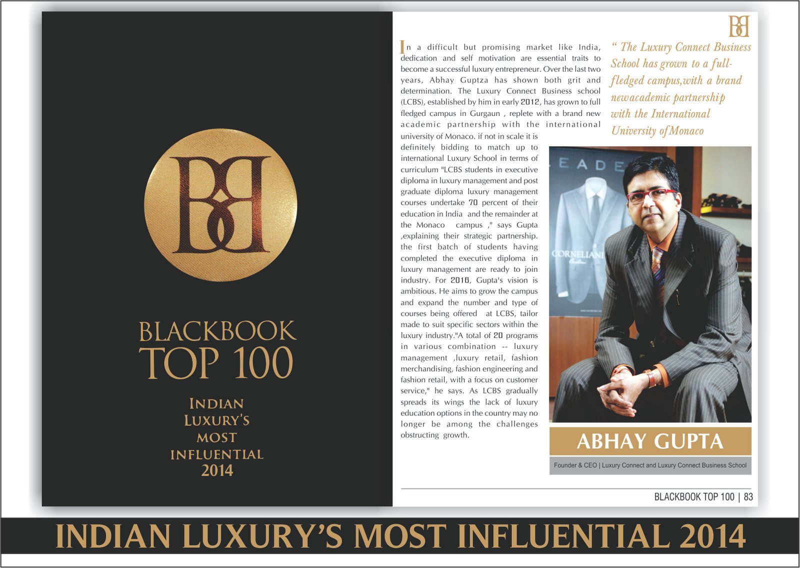 Black Book, Indian Luxury’s Most Influential Top 100, 2014 cover