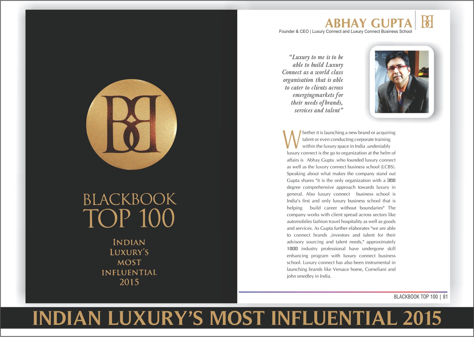 Black Book, Indian Luxury’s Most Influential Top 100, 2015 cover